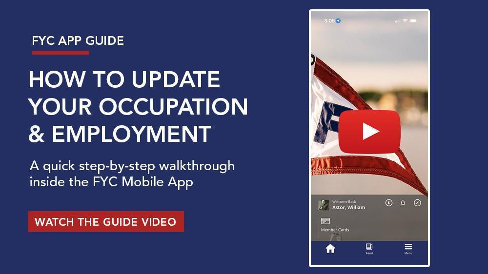 Watch the 28-second guide: how to update your occupation and employer in the FYC app